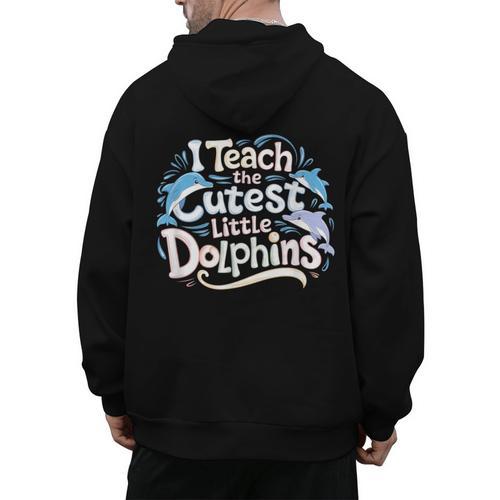 I Teach The Cutest Little Dolphins Cute Animal Teacher Men's Hoodie Back Print - teacherstshirts.com AU