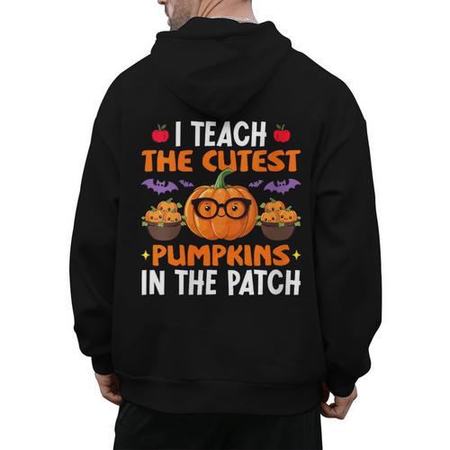 I Teach The Cutest Pumpkins In The Patch Halloween Teacher Men's Hoodie Back Print - teacherstshirts.com AU