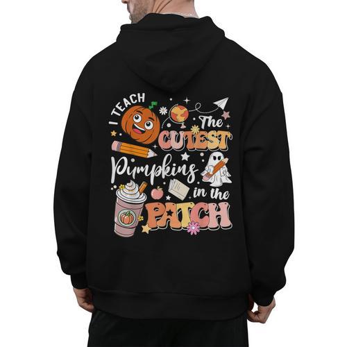 I Teach The Cutest Pumpkins In The Patch Halloween Teacher Men's Hoodie Back Print - teacherstshirts.com