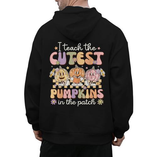 I Teach The Cutest Pumpkins In The Patch Teacher Retro Men's Hoodie Back Print - teacherstshirts.com