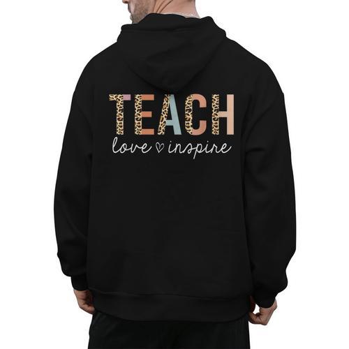 Teach Love Inspire Leopard Back To School Cute Teacher Men Women Girls Kids Men's Hoodie Back Print - teacherstshirts.com AU