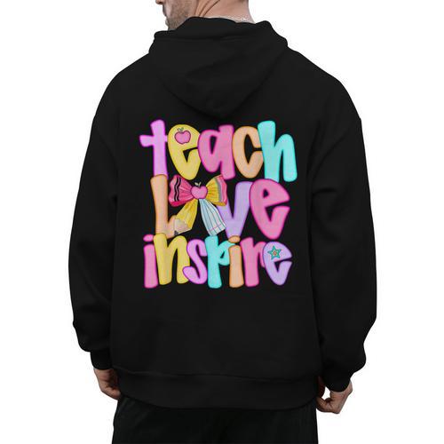 Teach Love Inspire Preppy Back To School Teacher Women Men's Hoodie Back Print - teacherstshirts.com UK