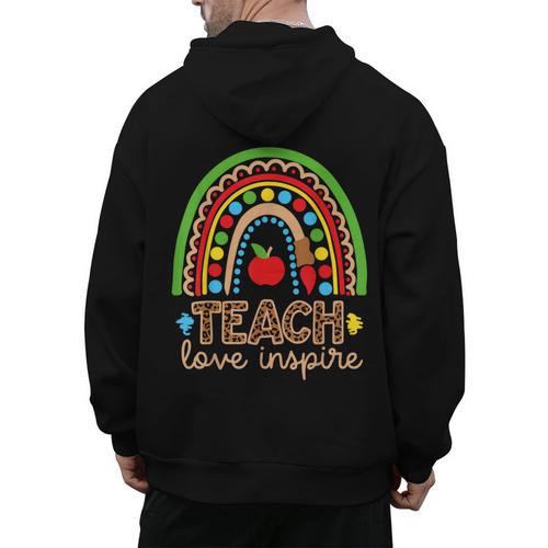 Teach Love Inspire Rainbow Leopard Cheetah Print Teacher Men's Hoodie Back Print - teacherstshirts.com
