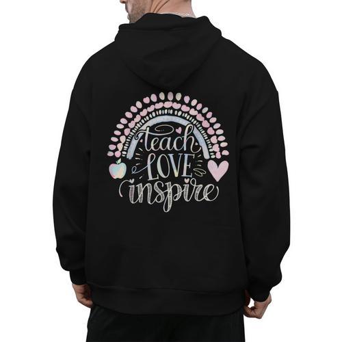 Teach Love Inspire Teacher Men's Hoodie Back Print - teacherstshirts.com UK