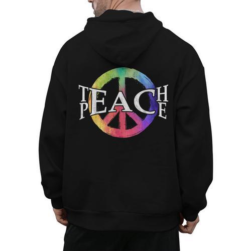 Teach Peace For Teachers And Educators Counselor Men's Hoodie Back Print - teacherstshirts.com AU