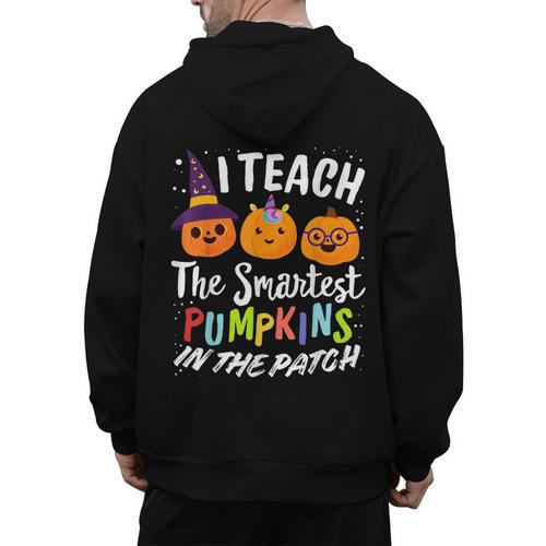 I Teach The Smartest Pumpkins The Patch Teacher Fall Season For Men Women Kids Men's Hoodie Back Print - teacherstshirts.com AU