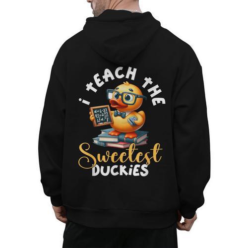 I Teach The Sweetest Duckies Teacher Rubber Duck Teaching Men's Hoodie Back Print - teacherstshirts.com CA