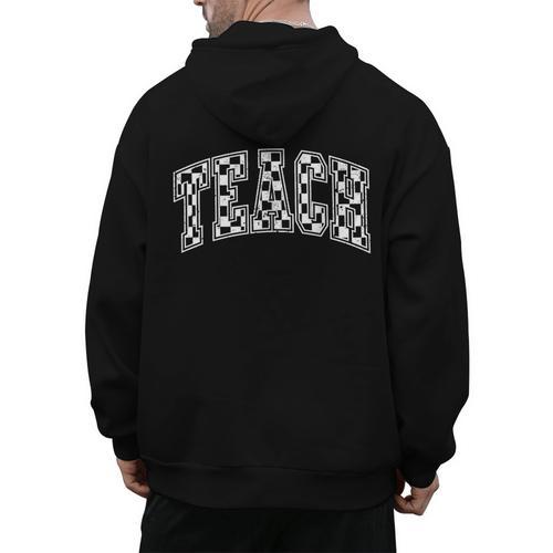 Teach Teacher Checkered First Day Of School Back To School Men's Hoodie Back Print - teacherstshirts.com CA