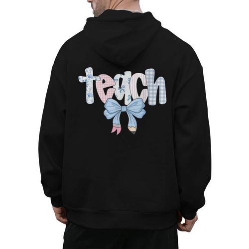 Teach Teacher Coquette Bow Pencil Back To School First Day Men's Hoodie Back Print - teacherstshirts.com