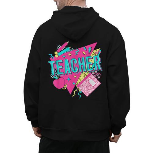 Teacher 90s Retro Colorful Teacher Of The 90s Back To School Men's Hoodie Back Print - teacherstshirts.com UK