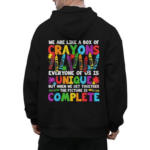 Teacher We Are Like A Box Of Crayons Back To School Men's Hoodie Back Print - teacherstshirts.com