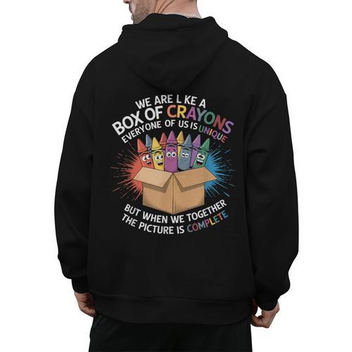 Teacher We Are Like a Box Of Crayons Men's Hoodie Back Print - teacherstshirts.com AU