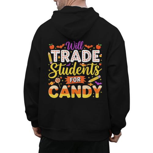 Teacher Cute Will Trade Students For Candy Halloween Costume Men's Hoodie Back Print - teacherstshirts.com AU