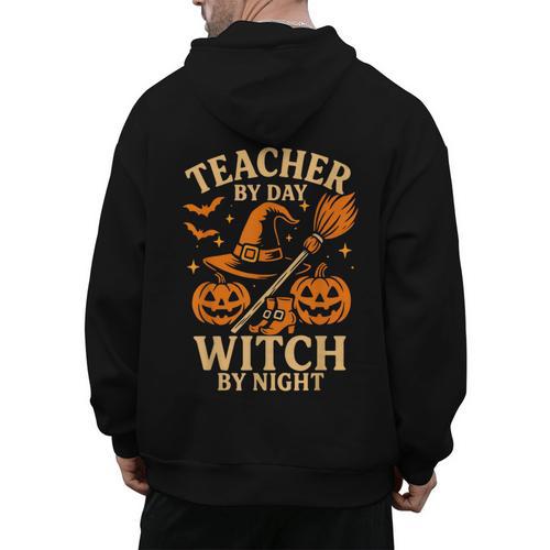 Teacher By Day Witch By Night Halloween Teacher Witch Men's Hoodie Back Print - teacherstshirts.com AU