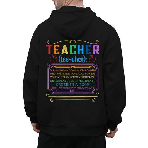Teacher Definition Teaching School Teacher Men's Hoodie Back Print - teacherstshirts.com UK