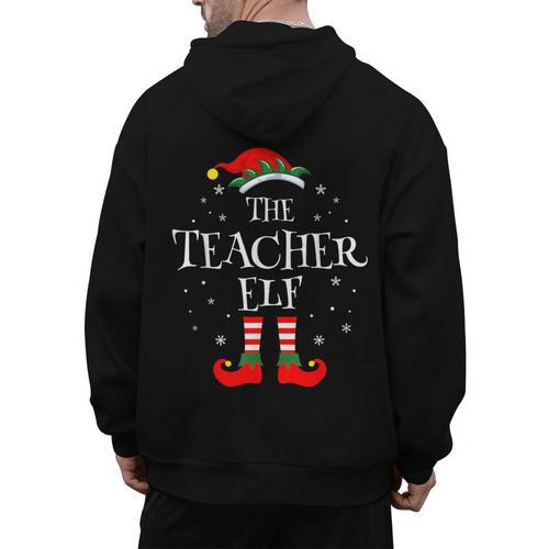The Teacher Elf Christmas Family Matching Group Xmas Men's Hoodie Back Print - teacherstshirts.com AU