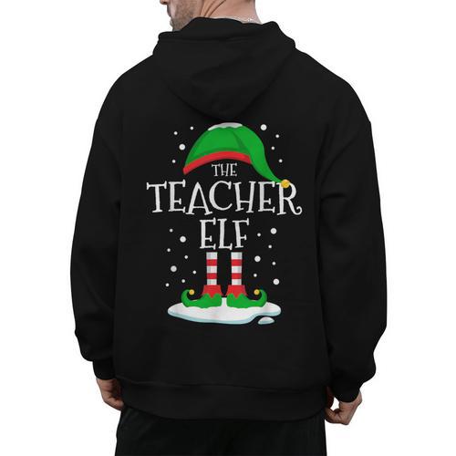 The Teacher Elf Christmas Family Matching Xmas Group For Men Women Men's Hoodie Back Print - teacherstshirts.com