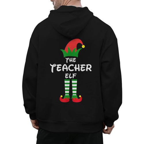 The Teacher Elf Family Matching Group Idea Christmas Men's Hoodie Back Print - teacherstshirts.com AU