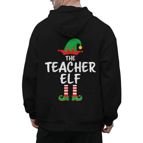 The Teacher Elf Matching Family Christmas Men's Hoodie Back Print - teacherstshirts.com AU