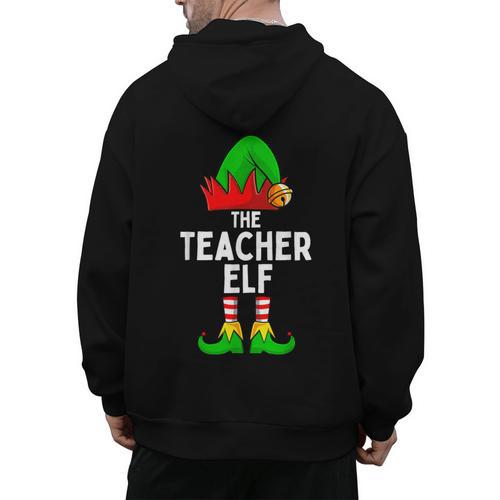 Teacher Elf Matching Family Christmas Women Men Men's Hoodie Back Print - teacherstshirts.com