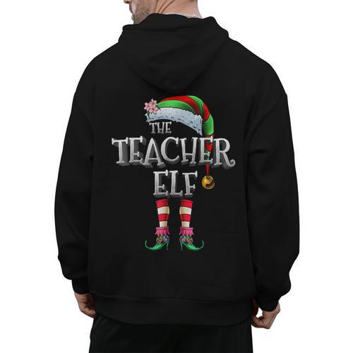 The Teacher Elf Shirt Matching Family Christmas Elf Men Women Kids Men's Hoodie Back Print - teacherstshirts.com UK