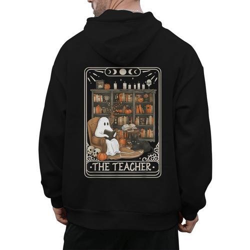 The Teacher Ghost Book Reading Books Lover Halloween Men's Hoodie Back Print - teacherstshirts.com AU