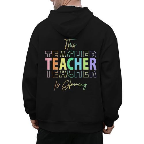 This Teacher Is Glowing Hello Summer End Of School Men's Hoodie Back Print - teacherstshirts.com AU