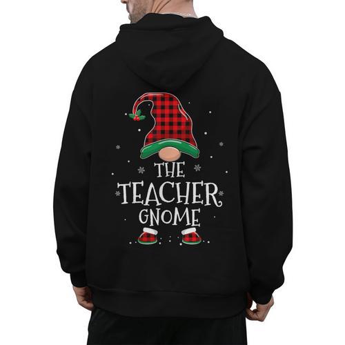 Teacher Gnome Xmas Family Matching Plaid Christmas Gnomes Men's Hoodie Back Print - teacherstshirts.com DE