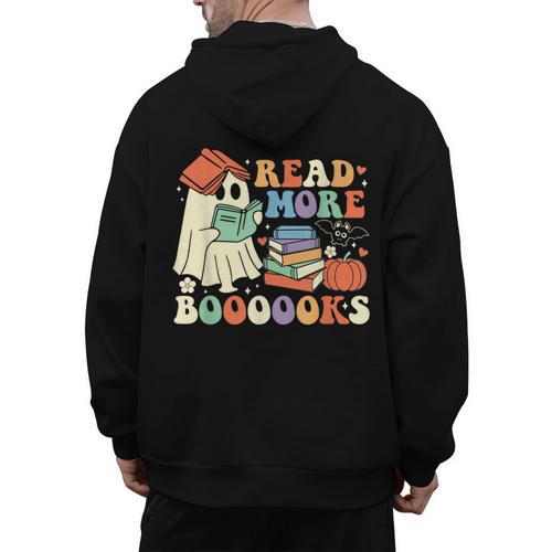 Teacher Halloween Cute Booooks Ghost Read More Books Men's Hoodie Back Print - teacherstshirts.com AU
