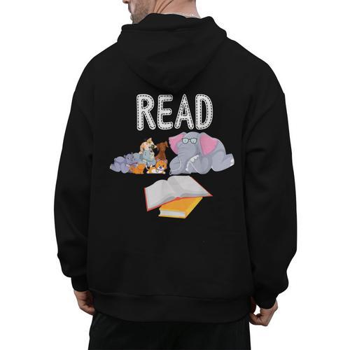 Teacher Library Read Book Club Piggie Elephant Pigeons Men Women Kids Men's Hoodie Back Print - teacherstshirts.com