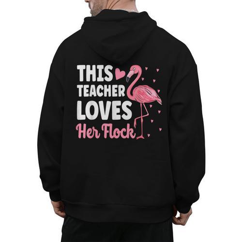 This Teacher Loves Her Flock Teaching Flamingo Girl Men's Hoodie Back Print - teacherstshirts.com AU