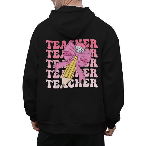 Teacher Pencil Back To School Groovy Pink Teacher First Day Men's Hoodie Back Print - teacherstshirts.com AU
