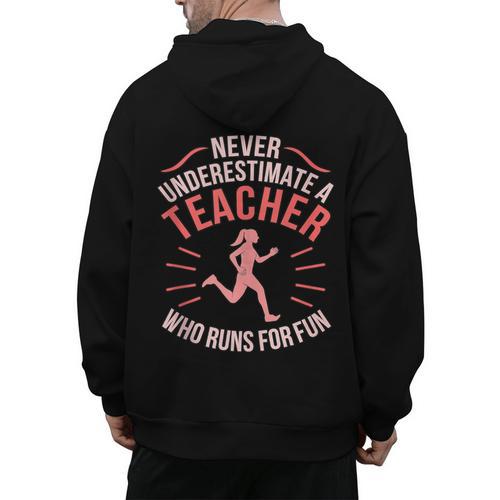 Teacher Who Runs Half Marathon Runner Running Lover Graphic Men's Hoodie Back Print - teacherstshirts.com CA