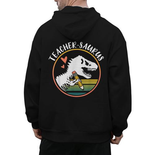 Teacher-Saurus Dinosaur Teacher Design T-Rex Design Men's Hoodie Back Print - teacherstshirts.com