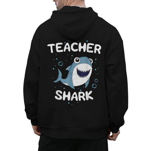 Teacher Shark Teaching Back To School Kindergarten Men's Hoodie Back Print - teacherstshirts.com AU