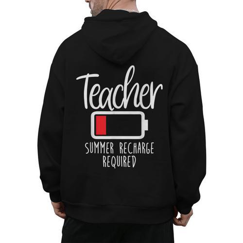 Teacher Summer Recharge Required Last Day School Women Men's Hoodie Back Print - teacherstshirts.com DE