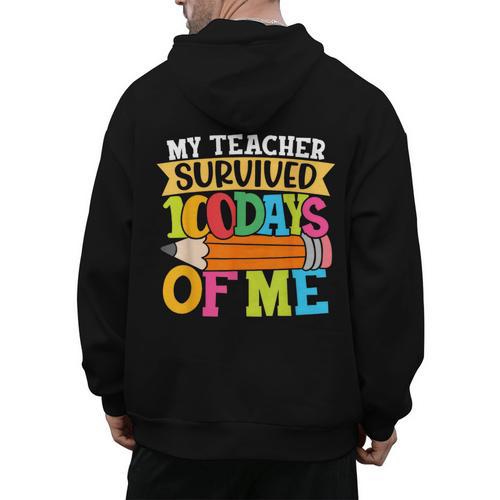 My Teacher Survived 100 Days Of Me 100th Day Of School Kids Men's Hoodie Back Print - teacherstshirts.com DE
