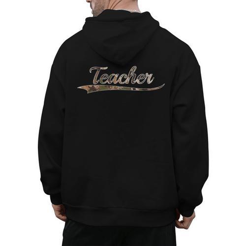 Teacher Teaching Camouflage Vintage Inspired Distressed Camo For Men Women Men's Hoodie Back Print - teacherstshirts.com AU
