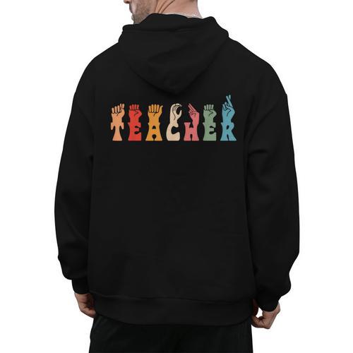 Teacher Word In Sign Language Awareness ASL Back To School Men's Hoodie Back Print - teacherstshirts.com AU