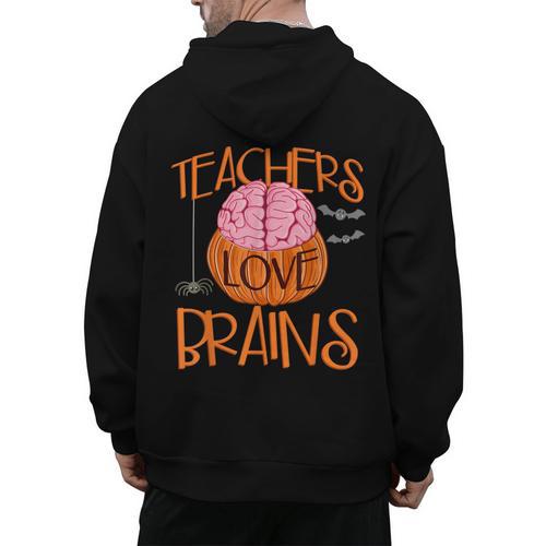 Teachers Love Brains Halloween T-Shirt For Men Women Men's Hoodie Back Print - teacherstshirts.com AU