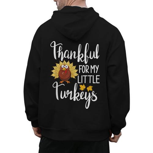 Teachers Thanksgiving Thankful For My Little Turkeys Men's Hoodie Back Print - teacherstshirts.com DE