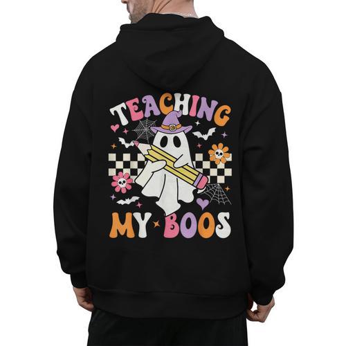 Teaching My Boos Ghost Teacher Cute Groovy Halloween Teacher Men's Hoodie Back Print - teacherstshirts.com AU