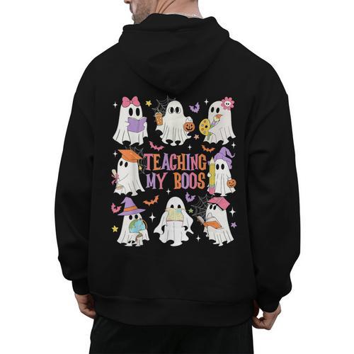 Teaching My Boos Teacher Cute Ghost Groovy Teacher Halloween Men's Hoodie Back Print - teacherstshirts.com AU