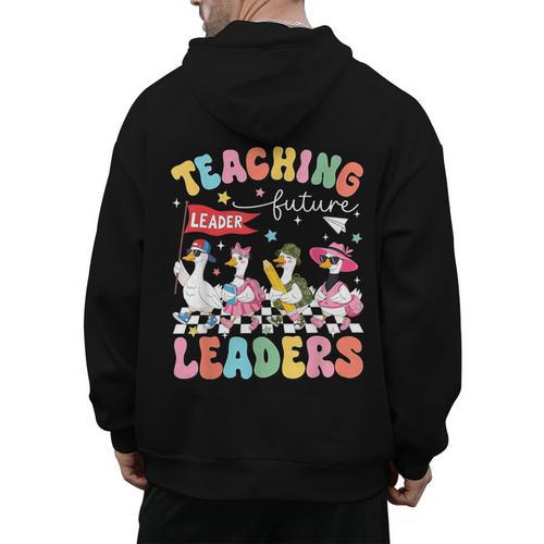 Teaching Future Leaders Groovy Teacher Back To School Men's Hoodie Back Print - teacherstshirts.com AU