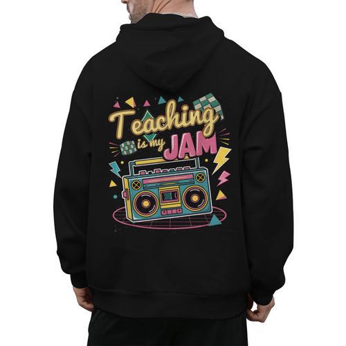 Teaching Is My Jam Groovy Retro Teacher Back To School Men's Hoodie Back Print - teacherstshirts.com AU