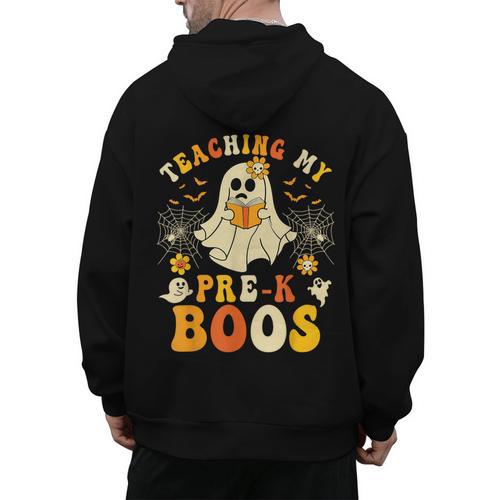 Teaching My Pre-K Boos Crew Teachers Halloween Ghost Men's Hoodie Back Print - teacherstshirts.com AU