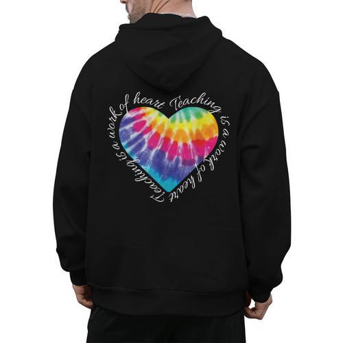 Teaching Is a Work Of Heart Tie Dye Hippie For Teacher For Men Women Girls Kids Men's Hoodie Back Print - teacherstshirts.com CA