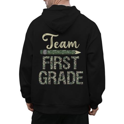Team First Grade Camo 1st Grade Teacher Camouflage Men's Hoodie Back Print - teacherstshirts.com UK