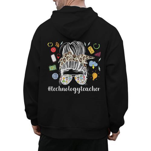 Technology Teacher Messy Bun Technology Teaching Men's Hoodie Back Print - teacherstshirts.com AU
