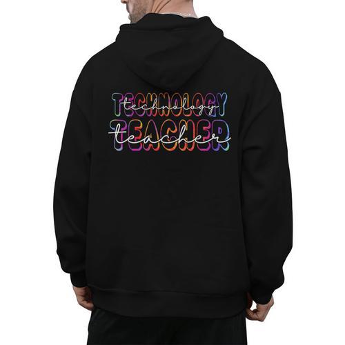 Technology Teacher Student First Day Back To School Tie Dye For Men Women Girls Kids Men's Hoodie Back Print - teacherstshirts.com CA